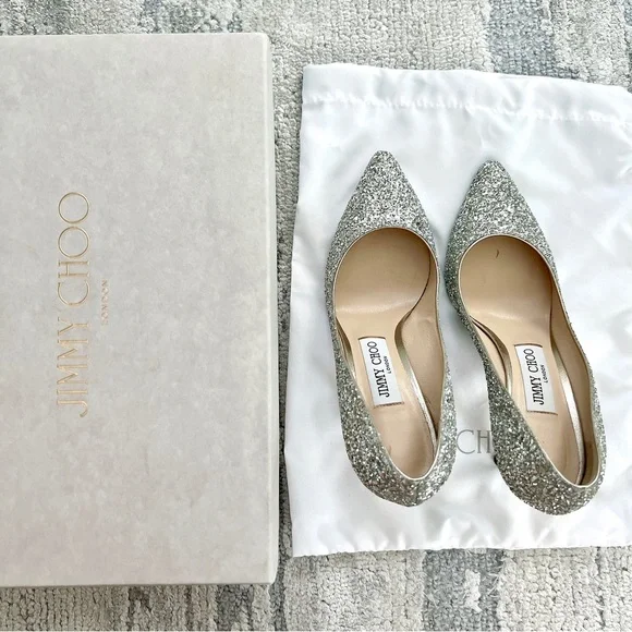 NIB Jimmy Choo Romy 85 Glitter Pointy Toe Pumps - Picture 3 of 12